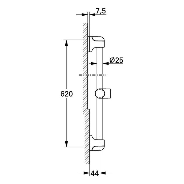 Maattekening Grohe Relexa glijstang 600 mm