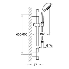 Maattekening Grohe Relexa 100 Champagne doucheset 4 straalsoorten