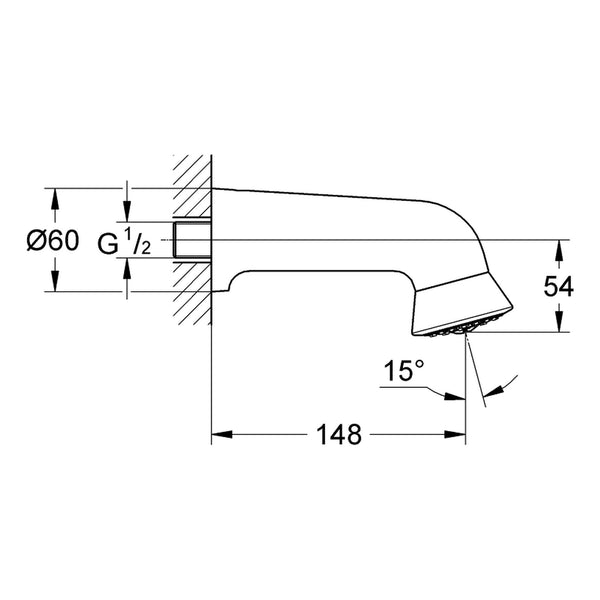 Maattekening Grohe Relexa Plus 60 sportdouche