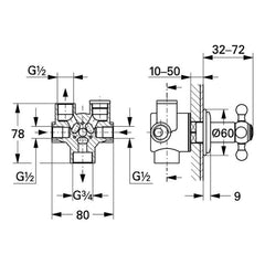 Maattekening Grohe Sinfonia vierweg-omstelling
