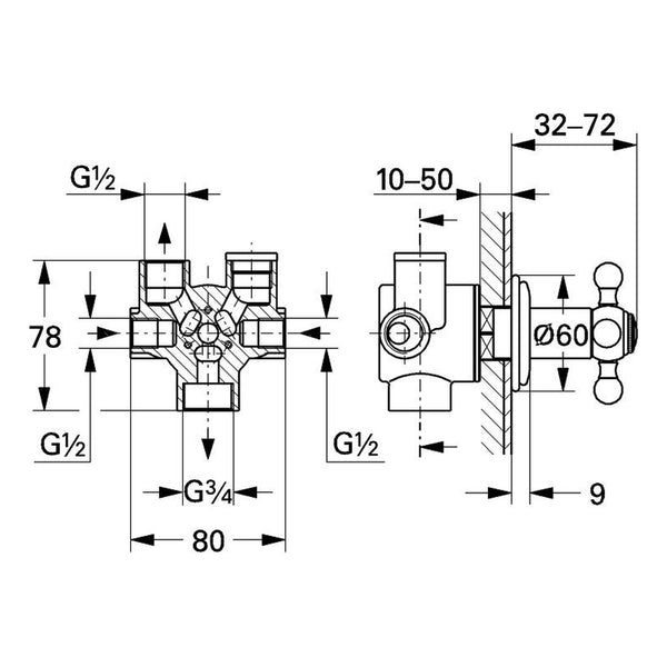 Maattekening Grohe Sinfonia vierweg-omstelling