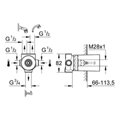 Maattekening Grohe drieweg-omstelling
