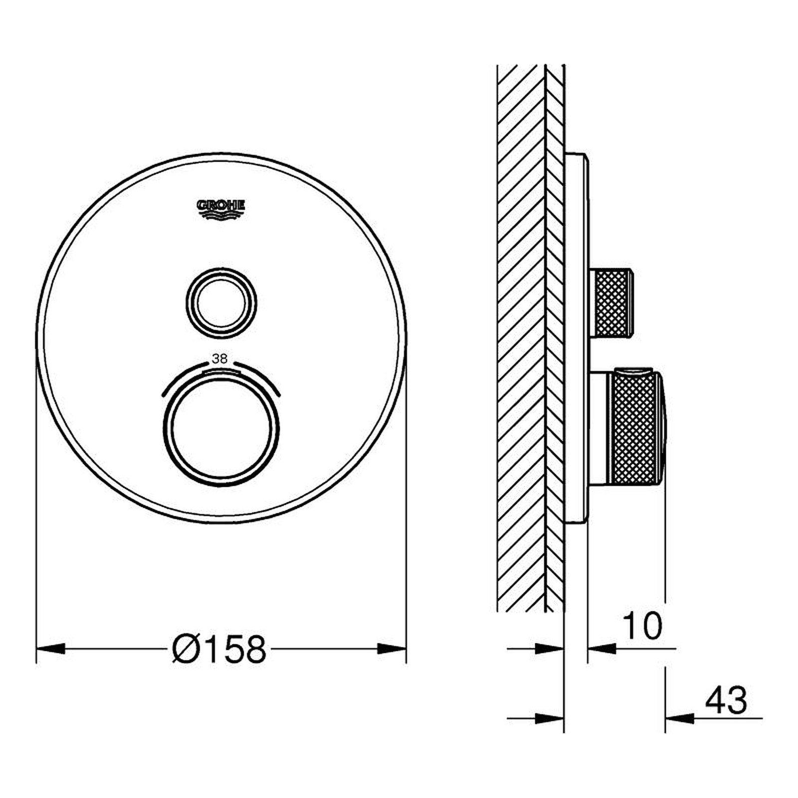 Maattekening Grohe Grohtherm SmartControl douchethermostaat