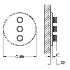 Maattekening Grohe Grohtherm SmartControl drievoudig opbouwdeel volume (stopkraan)