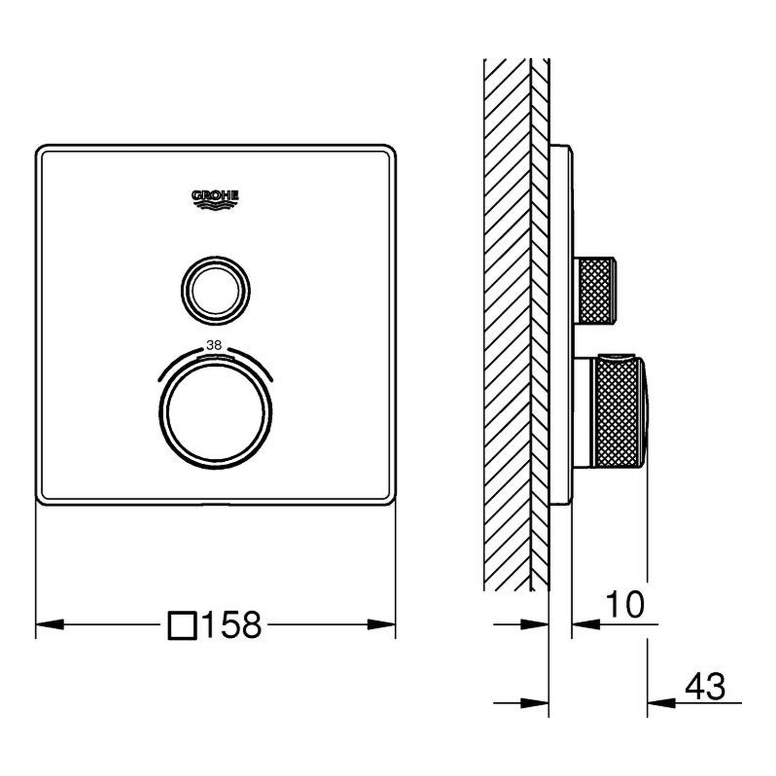 Maattekening Grohe Grohtherm SmartControl douchethermostaat