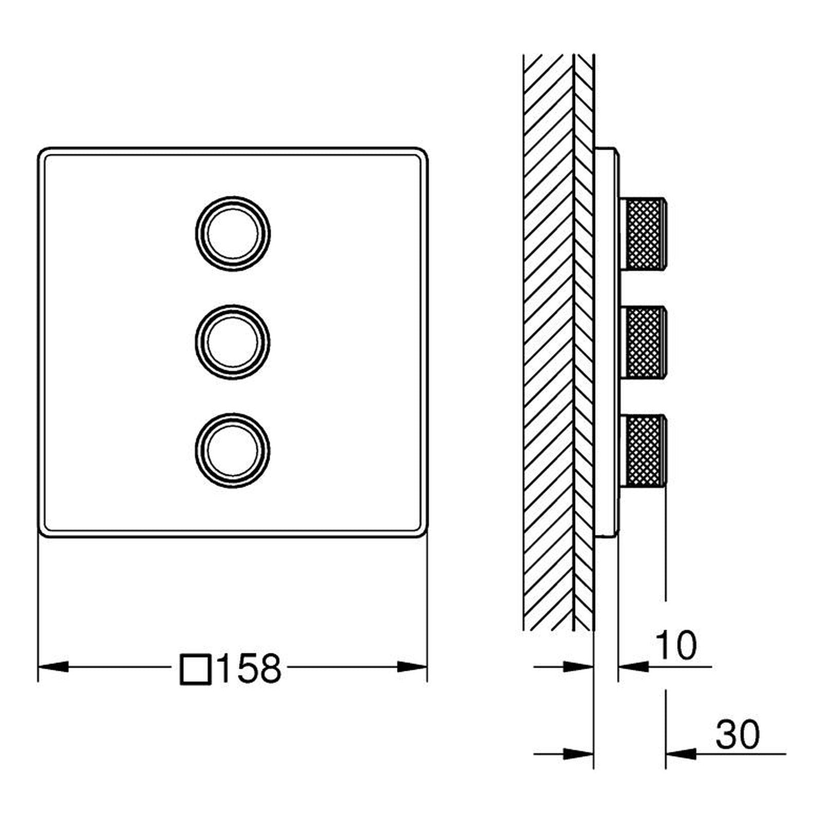 Maattekening Grohe Grohtherm SmartControl drievoudig opbouwdeel volume (stopkraan)