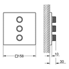 Maattekening Grohe Grohtherm SmartControl drievoudig opbouwdeel volume (stopkraan)