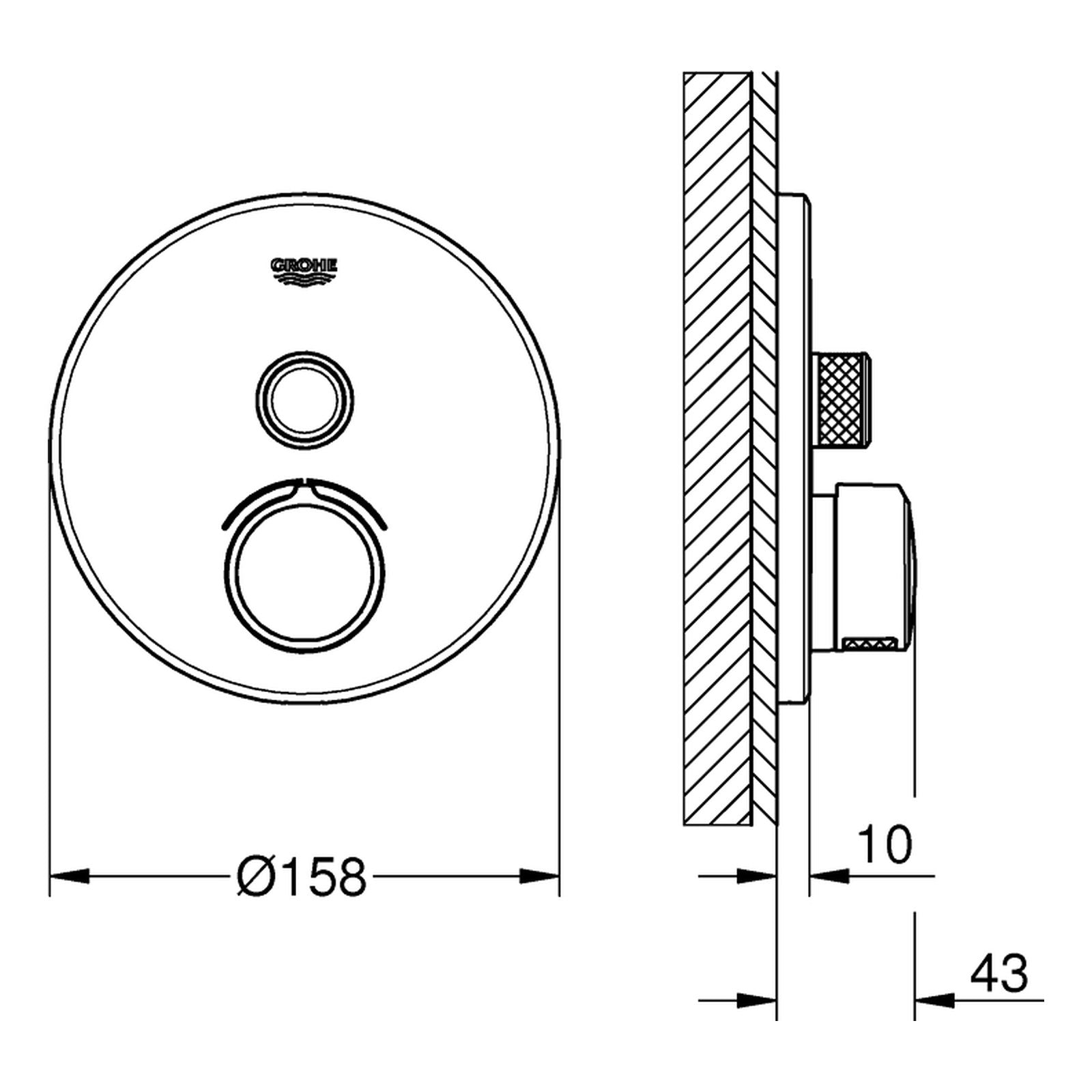 Maattekening Grohe SmartControl douchethermostaat