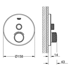 Maattekening Grohe Grohtherm SmartControl douchethermostaat