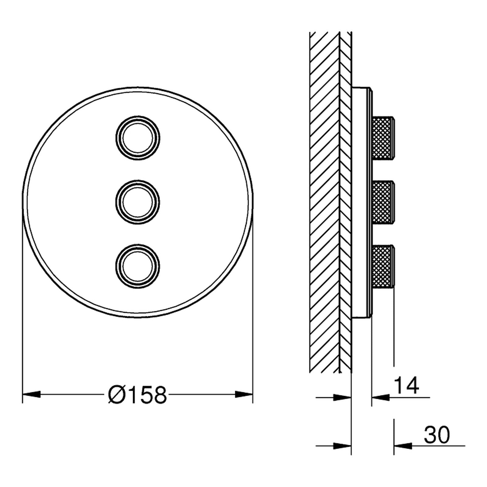 Maattekening Grohe Grohtherm SmartControl drievoudig opbouwdeel volume (stopkraan)