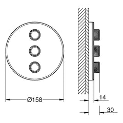 Maattekening Grohe Grohtherm SmartControl drievoudig opbouwdeel volume (stopkraan)
