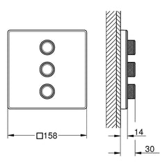 Maattekening Grohe Grohtherm SmartControl drievoudig opbouwdeel volume (stopkraan)
