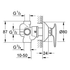 Maattekening Grohe vierweg-omstelling
