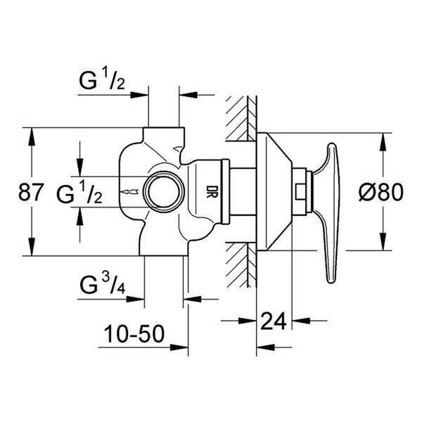 Maattekening Grohe vierweg-omstelling