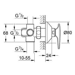 Maattekening Grohe vijfweg-omstelling