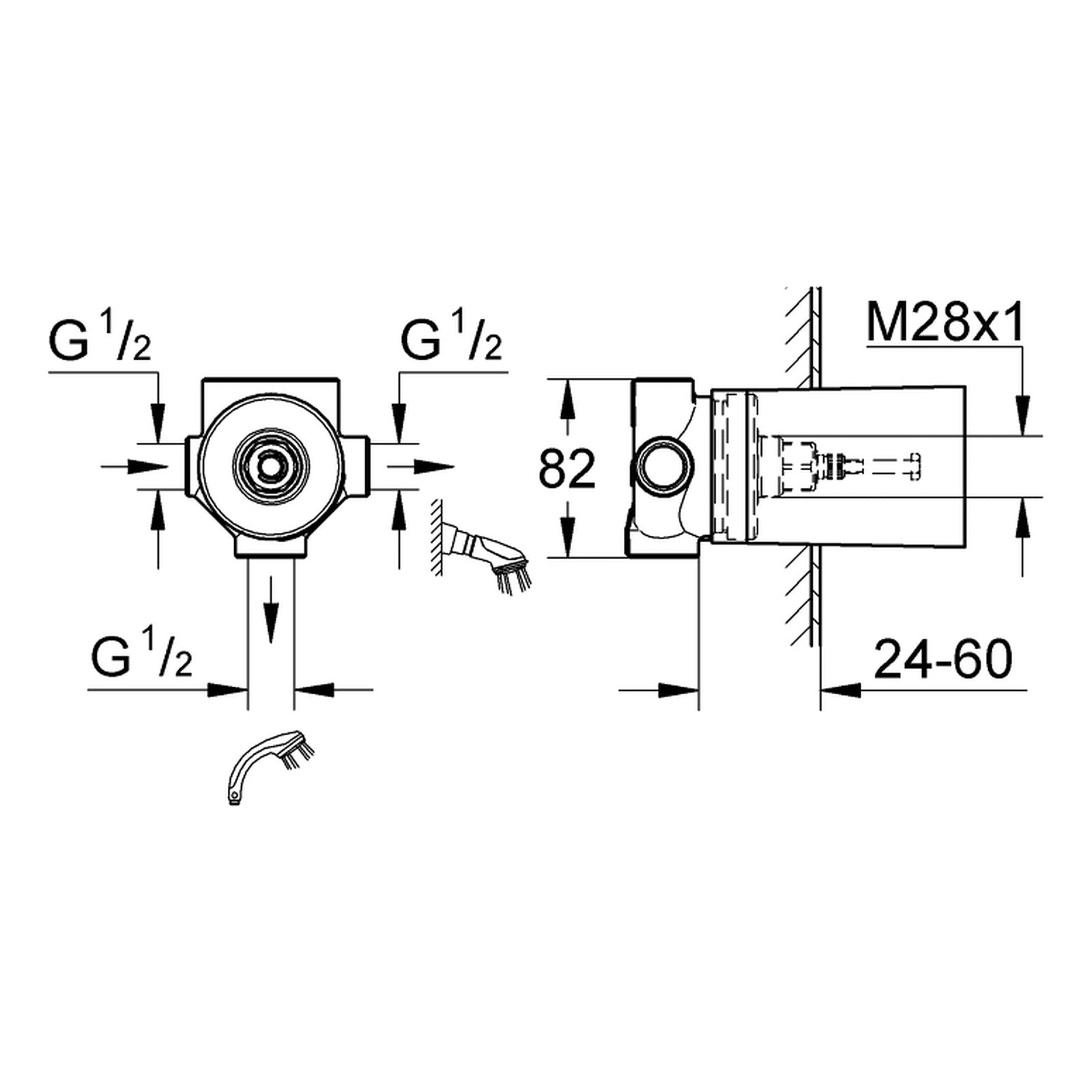 Maattekening Grohe 2-weg omstelling