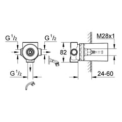 Maattekening Grohe 2-weg omstelling