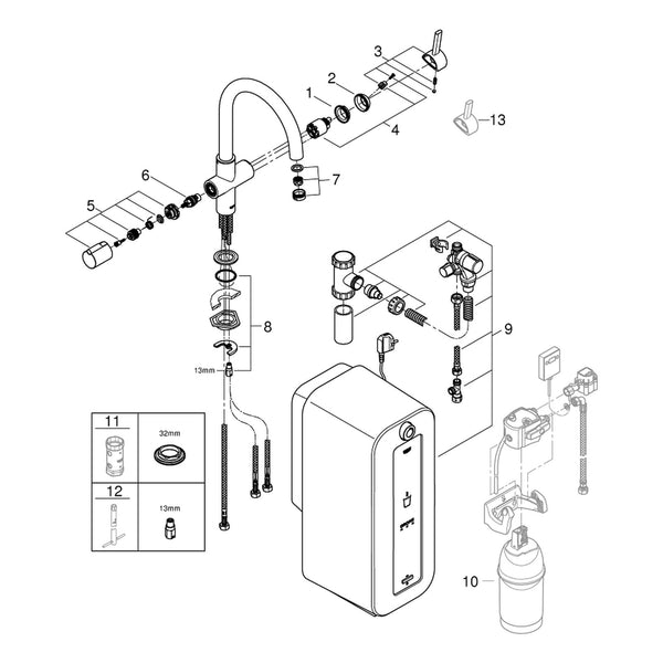 Onderdelentekening Grohe Red Duo keukenmengkraan en combi boiler