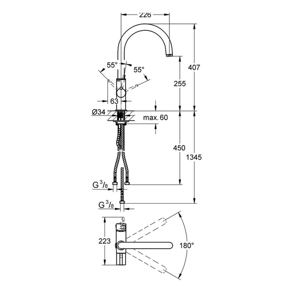 Maattekening Grohe Red Duo keukenmengkraan