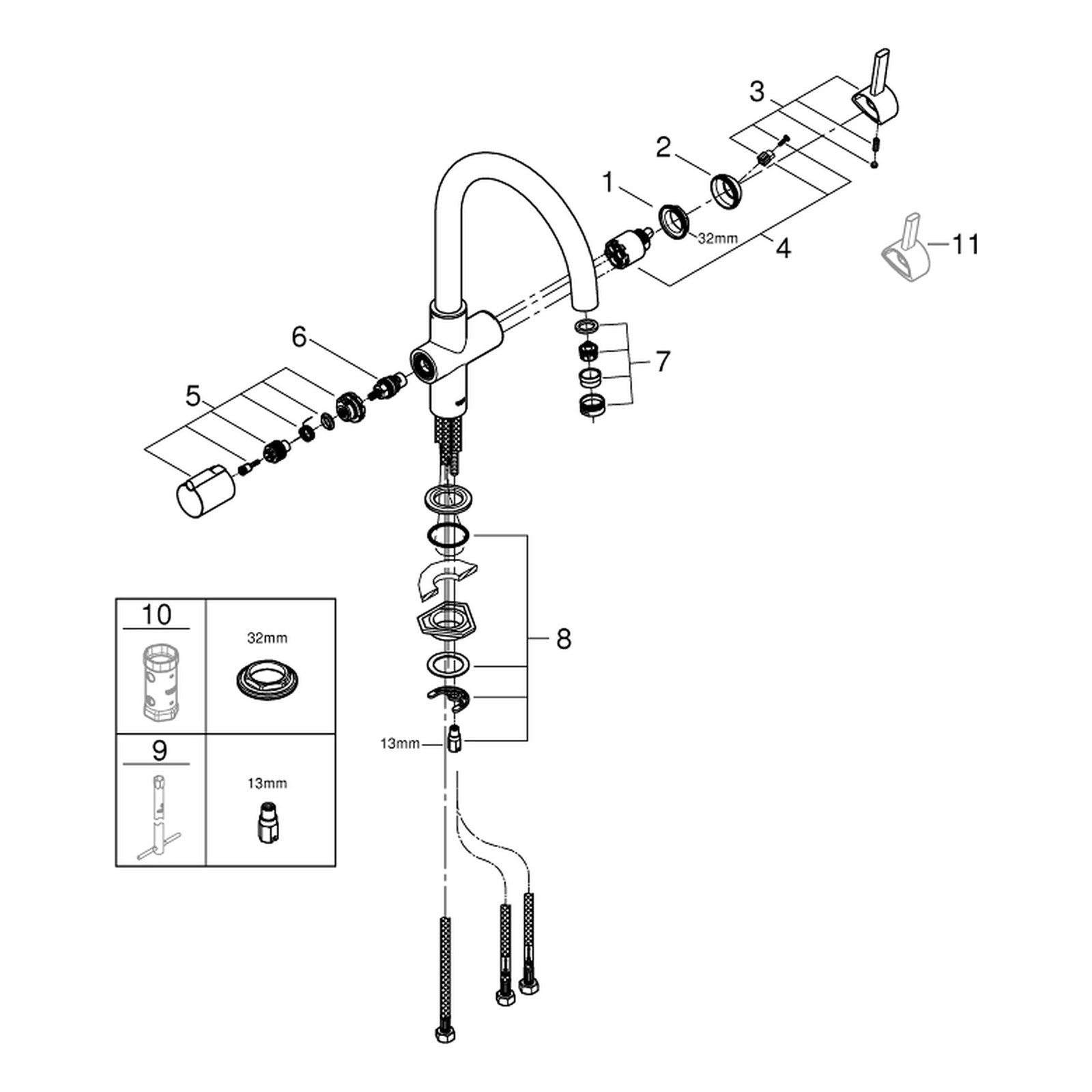 Onderdelentekening Grohe Red Duo keukenmengkraan
