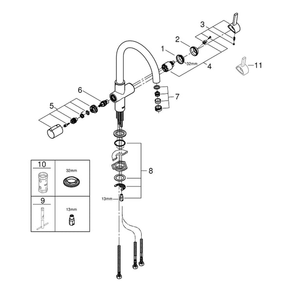 Onderdelentekening Grohe Red Duo keukenmengkraan