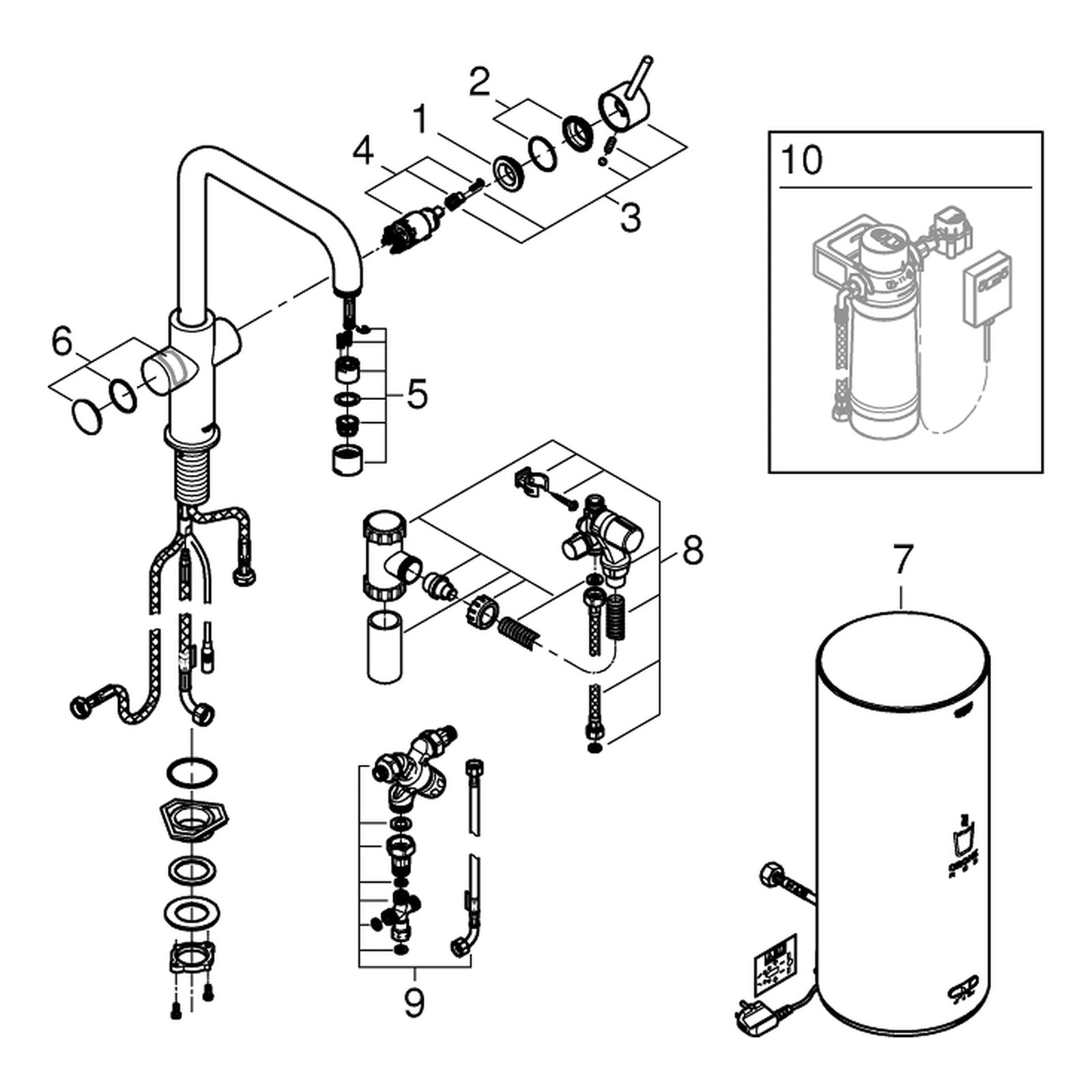 Onderdelentekening Grohe Red Duo kraan met L-Size boiler