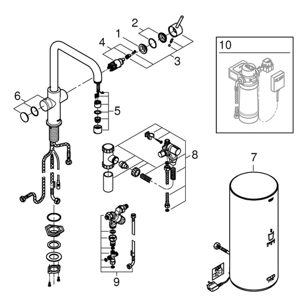Onderdelentekening Grohe Red Duo kraan met L-Size boiler