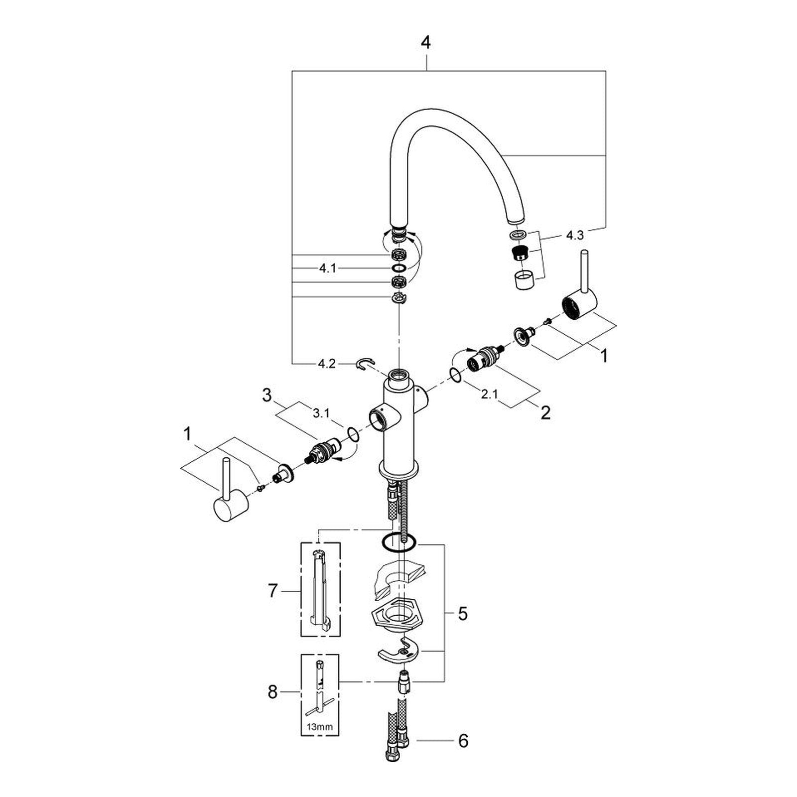 Onderdelentekening Grohe Ambi Cosmopolitan tweegreeps keukenmengkraan 2011–2016