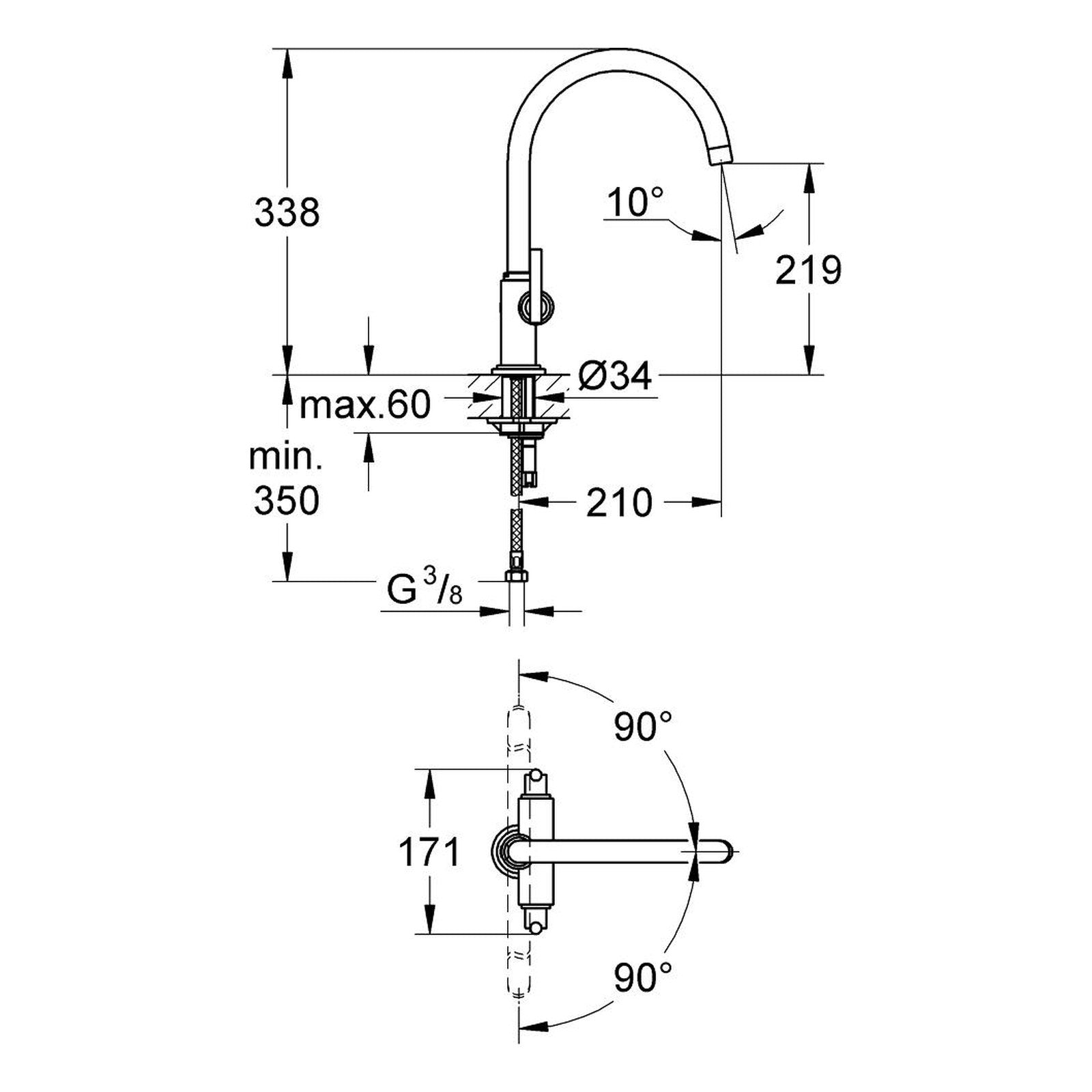 Maattekening Grohe Atrio keukenmengkraan