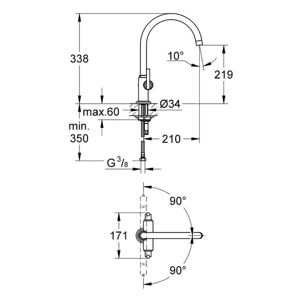 Maattekening Grohe Atrio keukenmengkraan