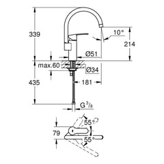 Maattekening Grohe Eurostyle Cosmopolitan keukenmengkraan