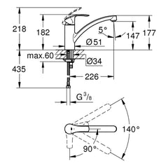 Maattekening Grohe Eurosmart keukenmengkraan