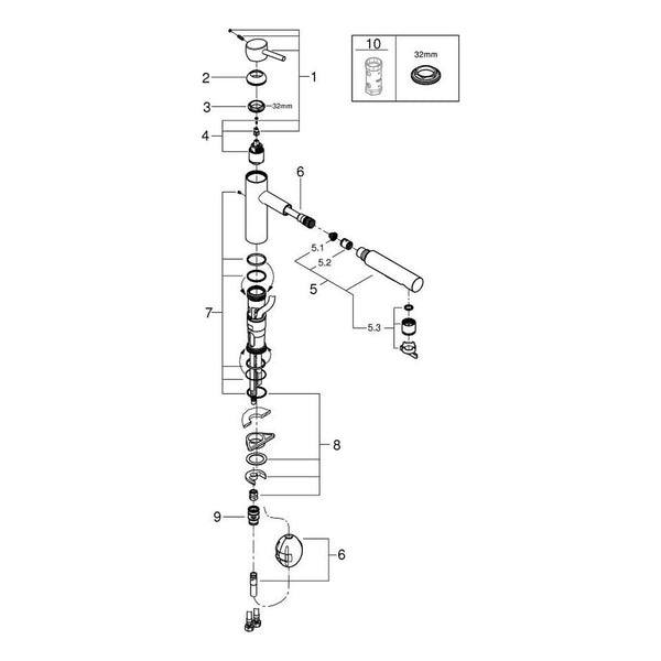 Onderdelentekening Grohe Concetto keukenmengkraan