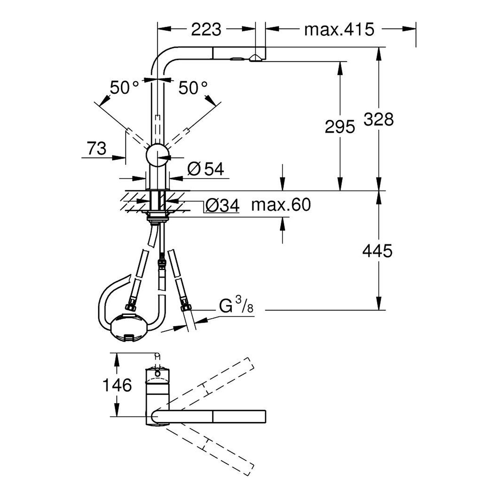 Maattekening Grohe Minta keukenmengkraan
