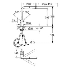 Maattekening Grohe Minta keukenmengkraan