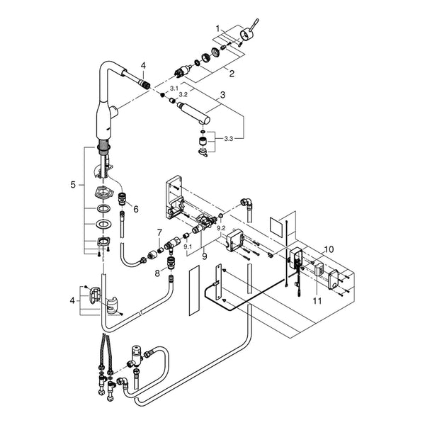 Onderdelentekening Grohe Essence Foot Control elektronische eenhendel keukenmengkraan