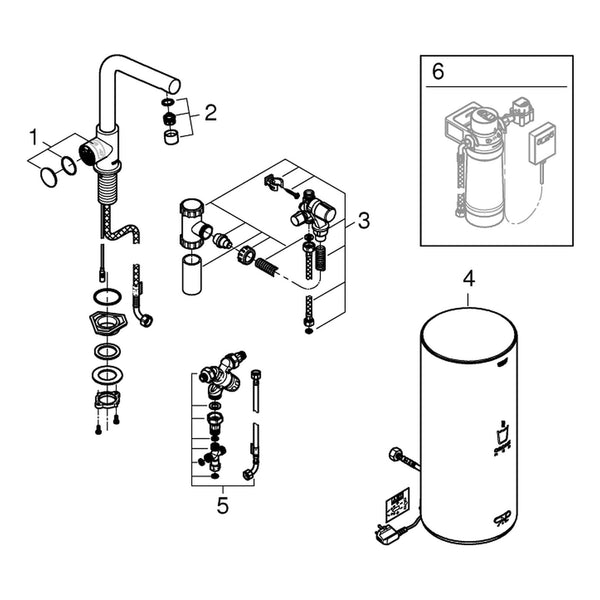 Onderdelentekening Grohe Red Mono kraan met L-Size boiler