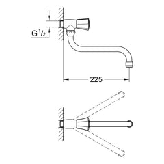Maattekening Grohe Costa L tapkraan 1/2