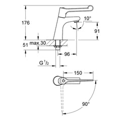 Maattekening Grohe Hospita toiletkraan