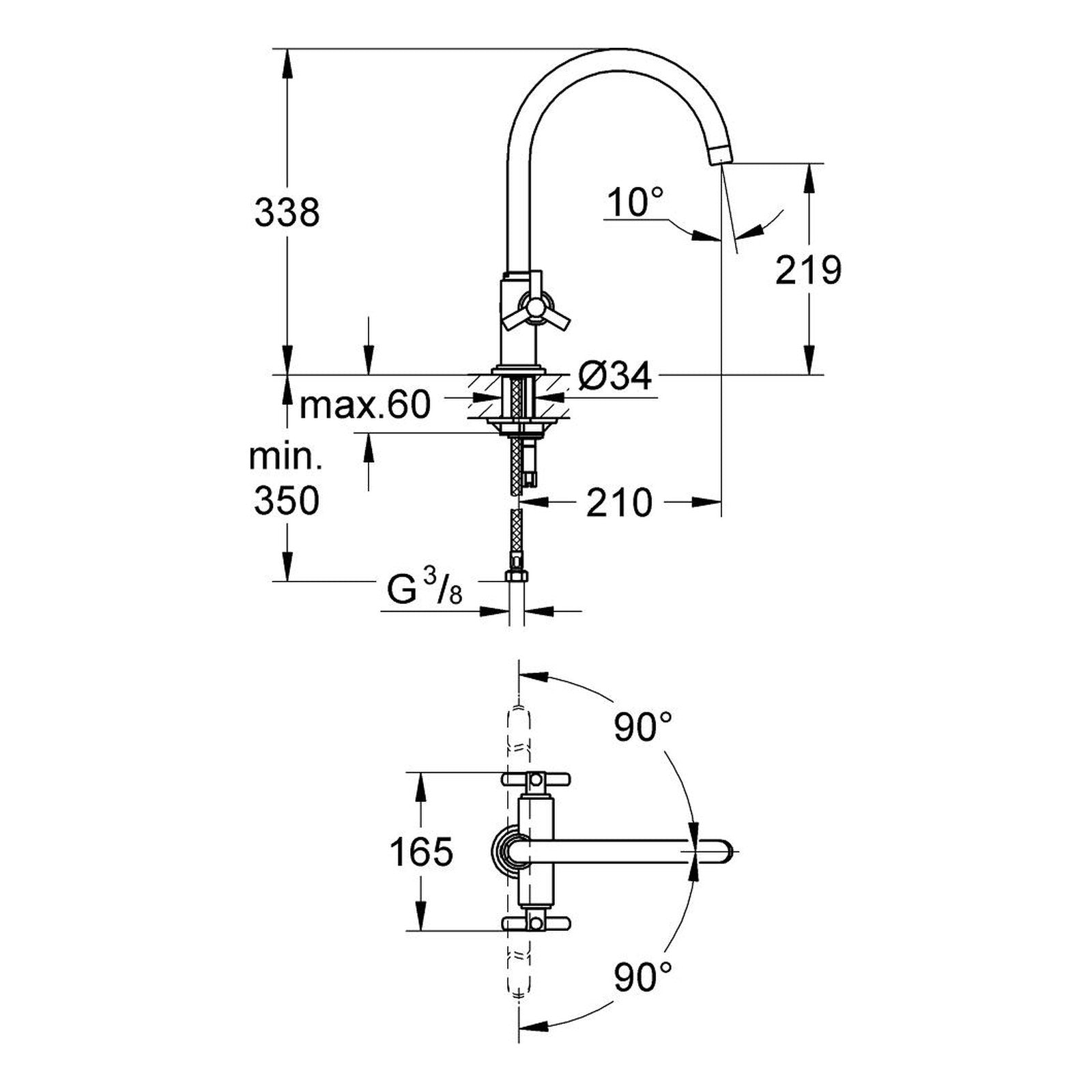 Maattekening Grohe Atrio keukenmengkraan