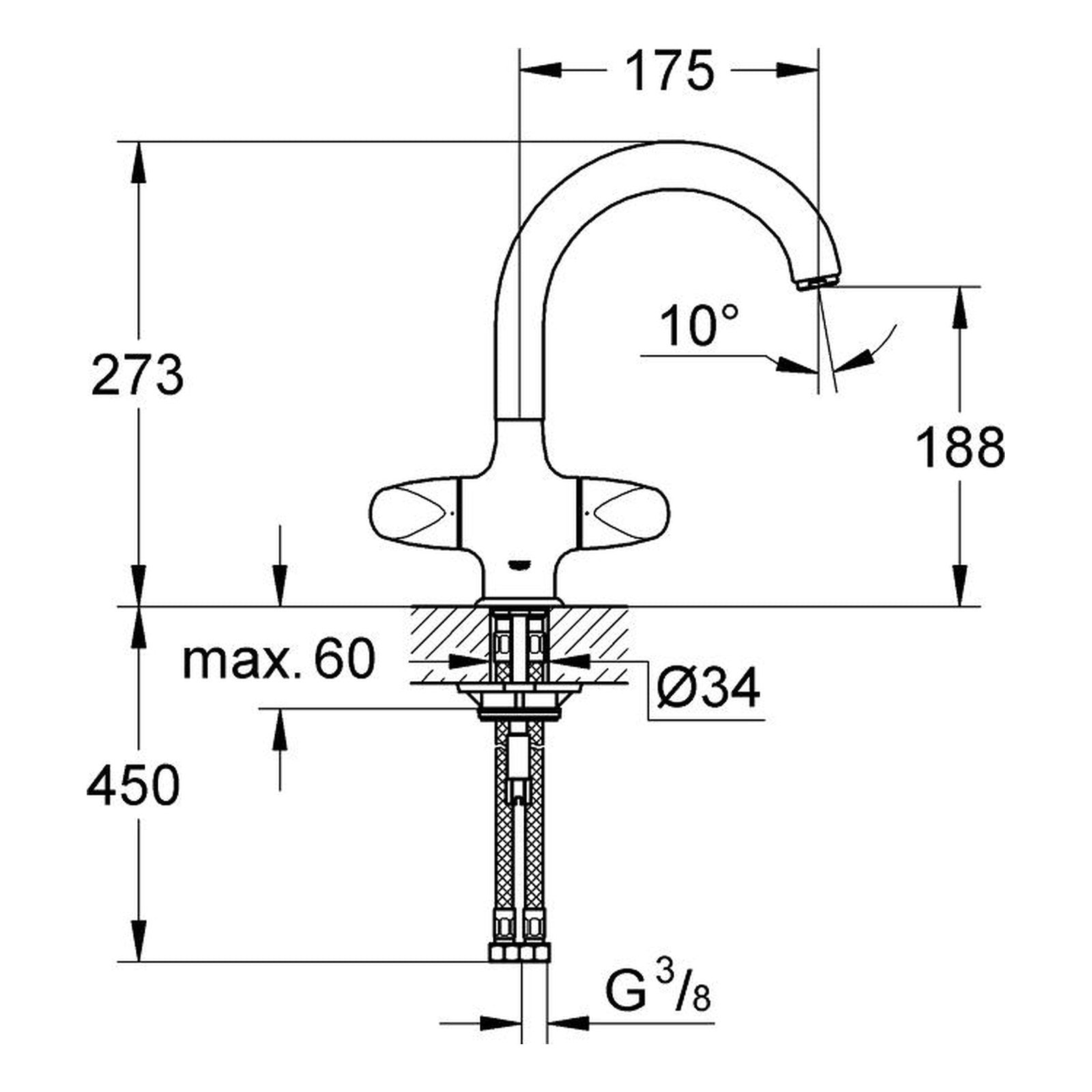 Maattekening Grohe Aria keukenmengkraan