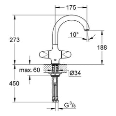 Maattekening Grohe Aria keukenmengkraan