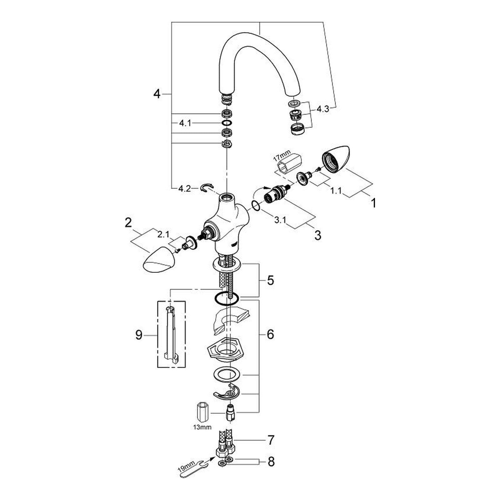 Onderdelentekening Grohe Aria keukenmengkraan