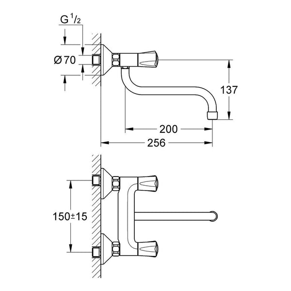 Maattekening Grohe Avina keukenmengkraan 1/2