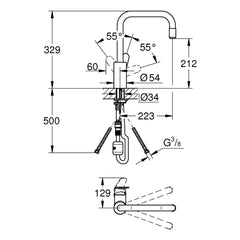 Maattekening Grohe Eurodisc Cosmopolitan keukenmengkraan