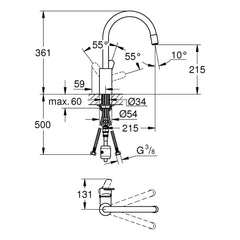 Maattekening Grohe Eurostyle Cosmopolitan keukenmengkraan