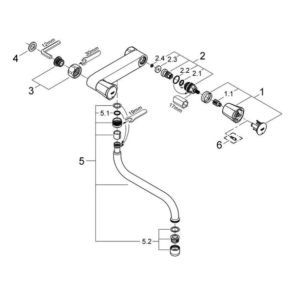 Onderdelentekening Grohe Costa L keuken-wandmengkraan 1/2