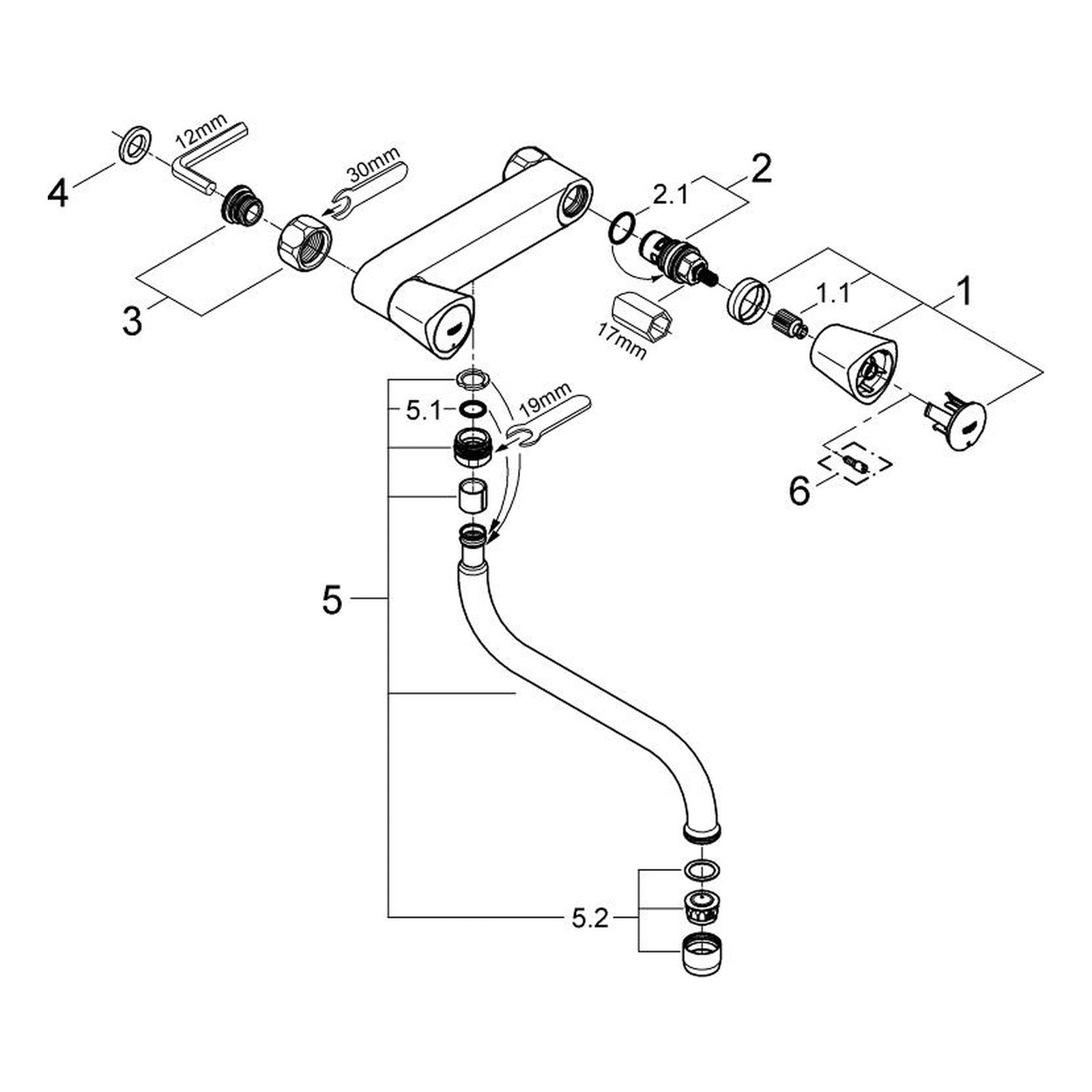 Onderdelentekening Grohe Costa S keuken-wandmengkraan 1/2