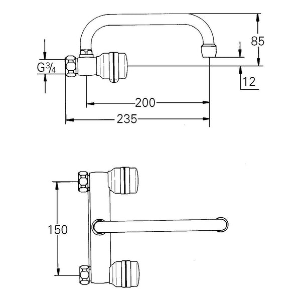 Maattekening Grohe Supra keuken-wandmengkraan 1/2