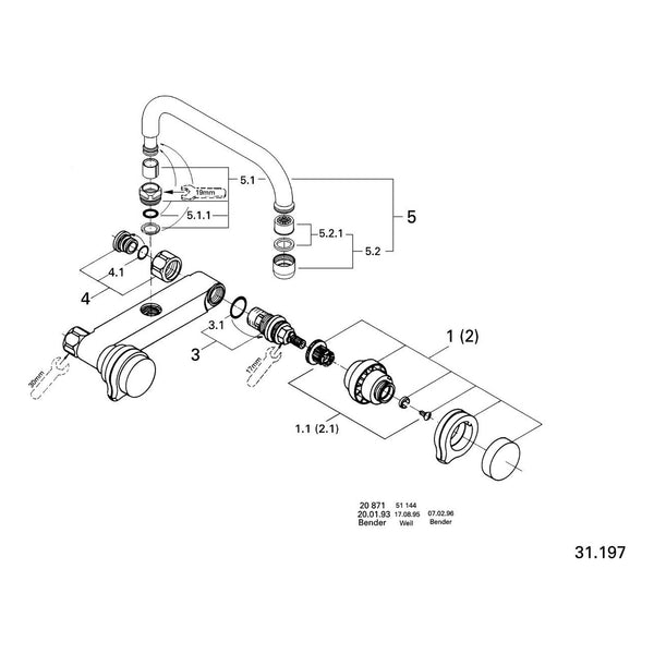 Onderdelentekening Grohe Supra keuken-wandmengkraan 1/2